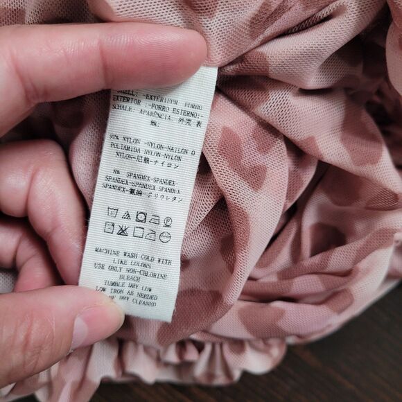 Free People Leopard Print Blouse Small Blush Pink Puff Sleeve Boho Top - Picture 5 of 5